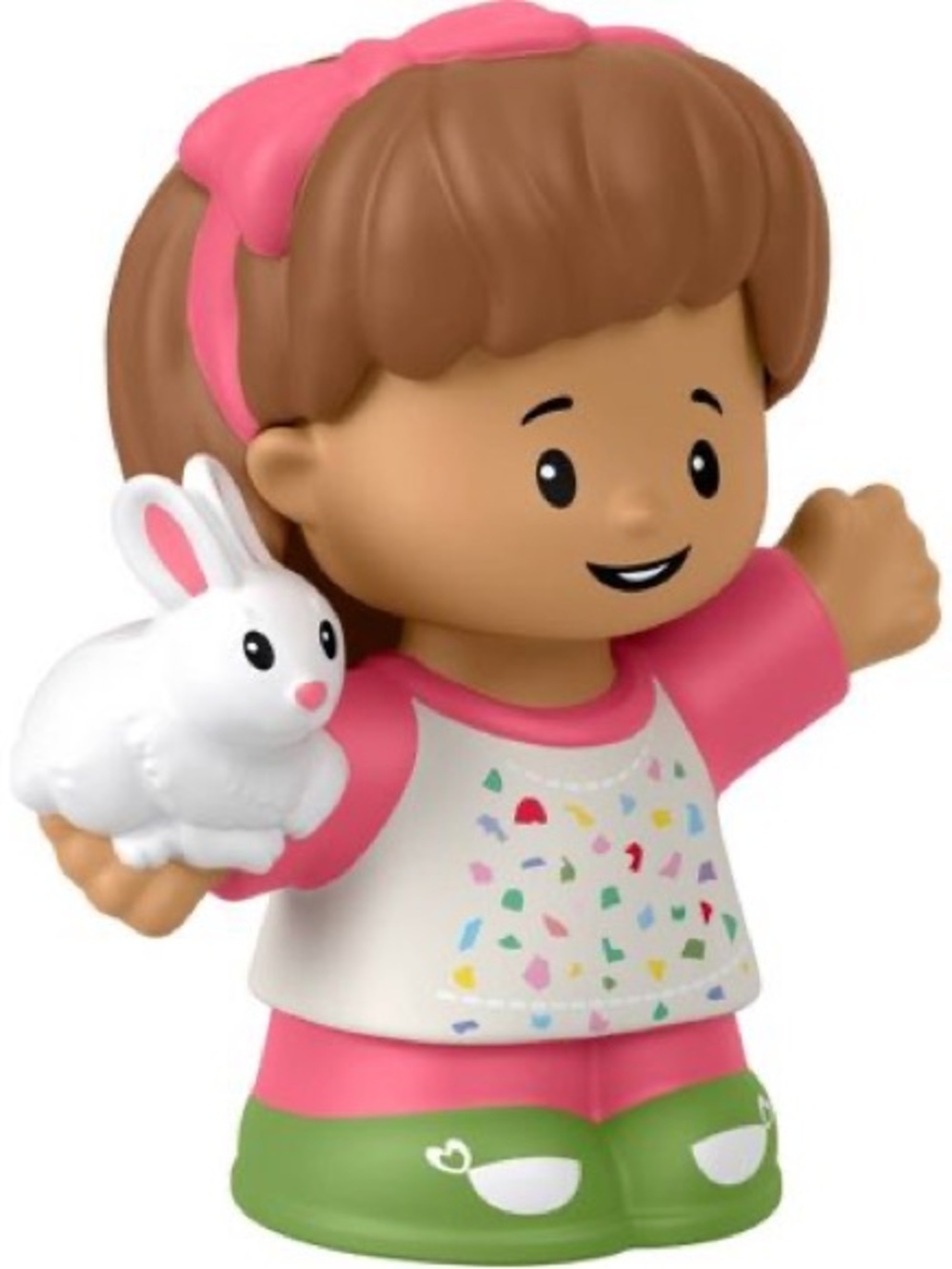 New Fisher-Price Little People Girl Figure Mia with White Bunny Pink Green - Picture 4 of 5